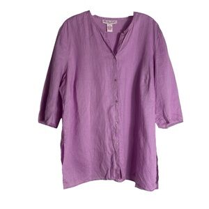 LILY STANHOPE 100% Linen Lilac Button Down Shirt Size 1X --ABSOLUTELY GORGEOUS!!